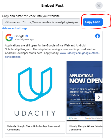 How to copy facebook embed code