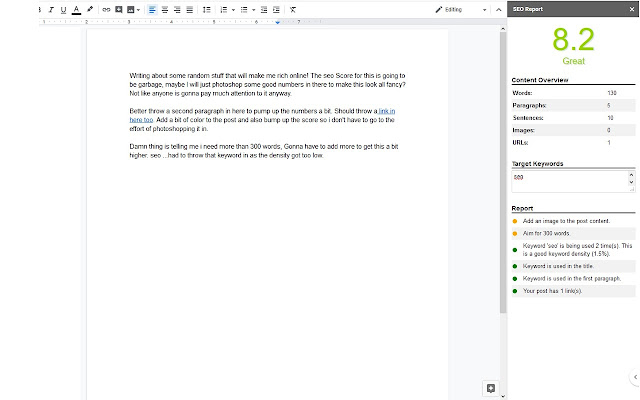 SEO content writing assistant Google Docs