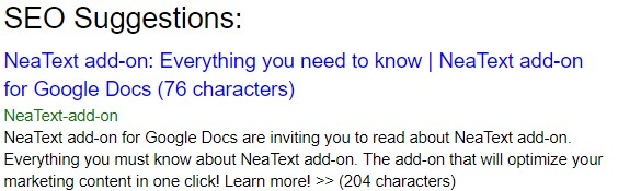 NeaText SEO tool on Google Docs
