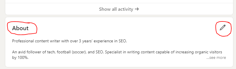 About section on LinkedIn