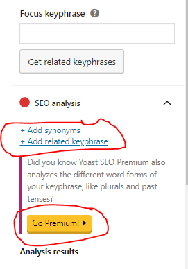 free yoast cannot add related keyphrase