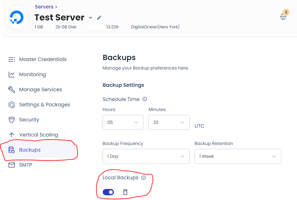 Backup setting on CloudWays